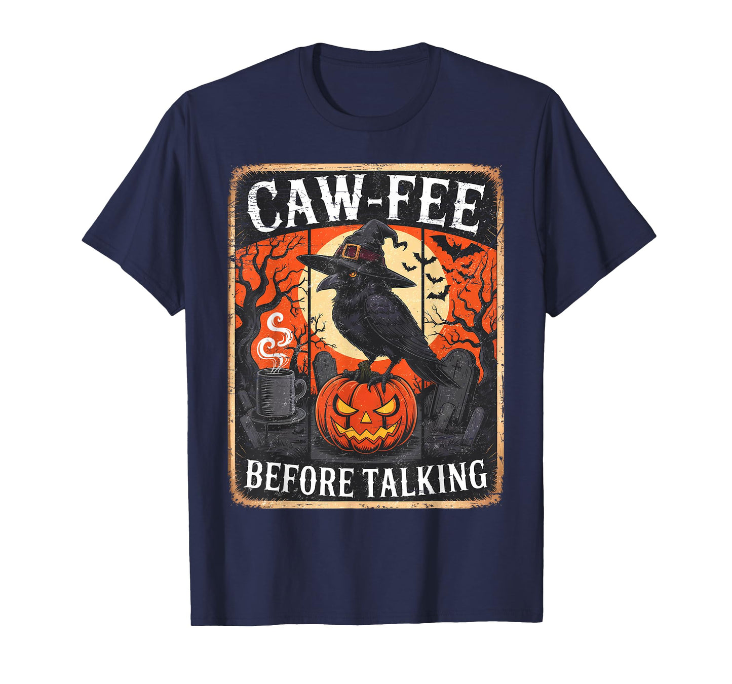 Caw-Fee Before Talking Black Crow Spooky Season Halloween T-Shirt