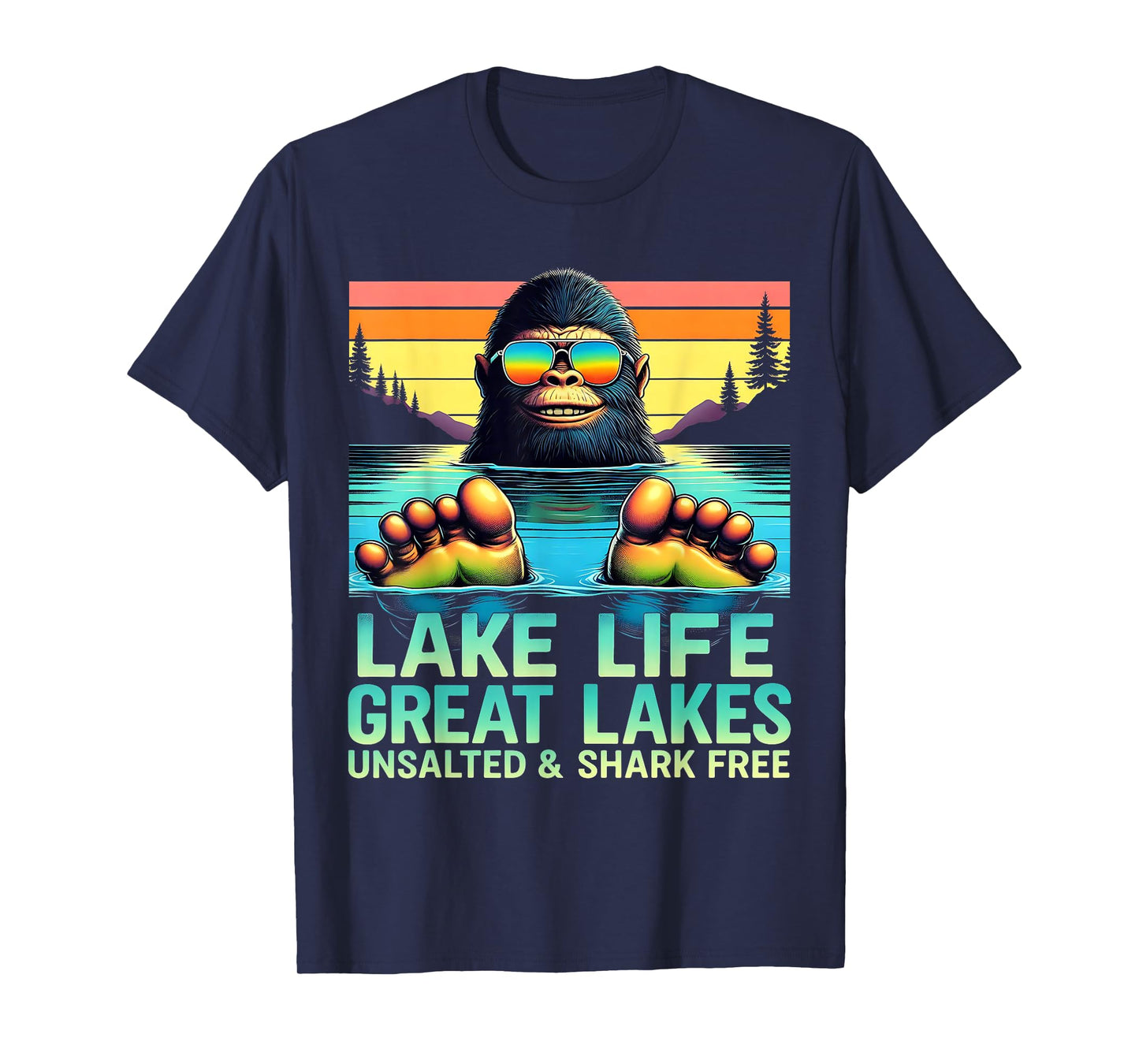 Unsalted Fishing Lake Life Bigfoot Drinking Great Lakes T-Shirt
