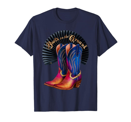 Retro Western Cowgirl Cowboy Linedance Boots On the Ground T-Shirt