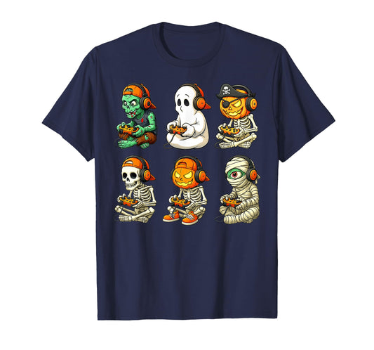 Halloween Skeleton Boo Gamer Video Gaming Boys Men Kids Tees T-Shirt