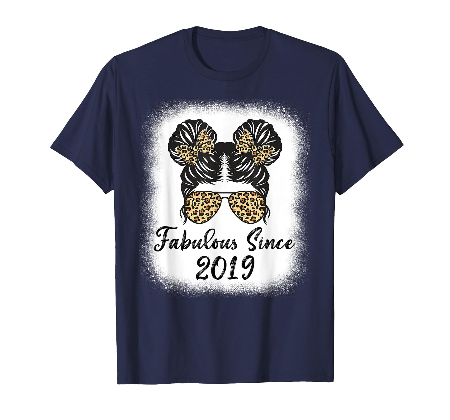 Fabulous Since 2019 Leopard Messy Bun Girl Life 5th Birthday T-Shirt