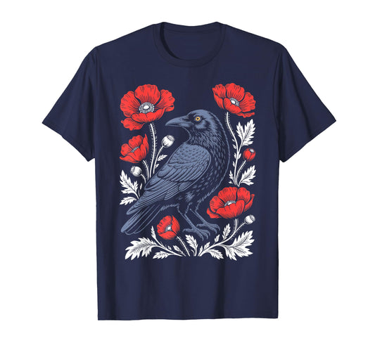 Crow Floral Flower Animal Gothic Birds Animal Funny Crow T-Shirt