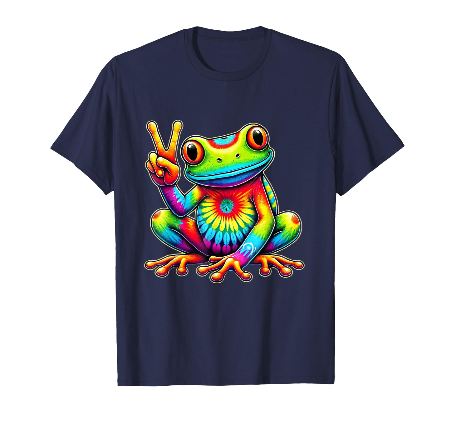 Tie-Dye Frog Holding Peace Sign Funny Hippie T-Shirt
