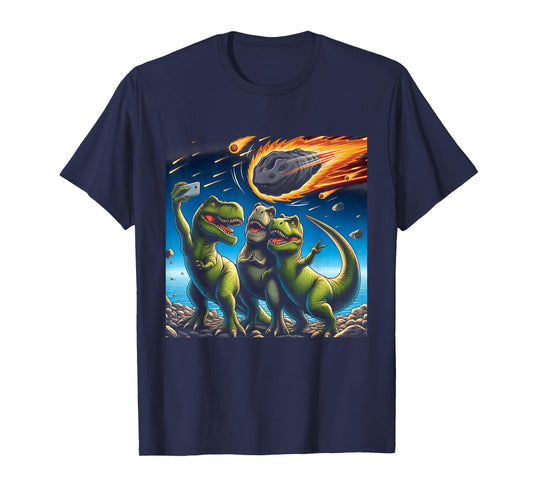 Dinosaur T Rex Selfie Amid Falling Meteor Extinction Moment T-Shirt
