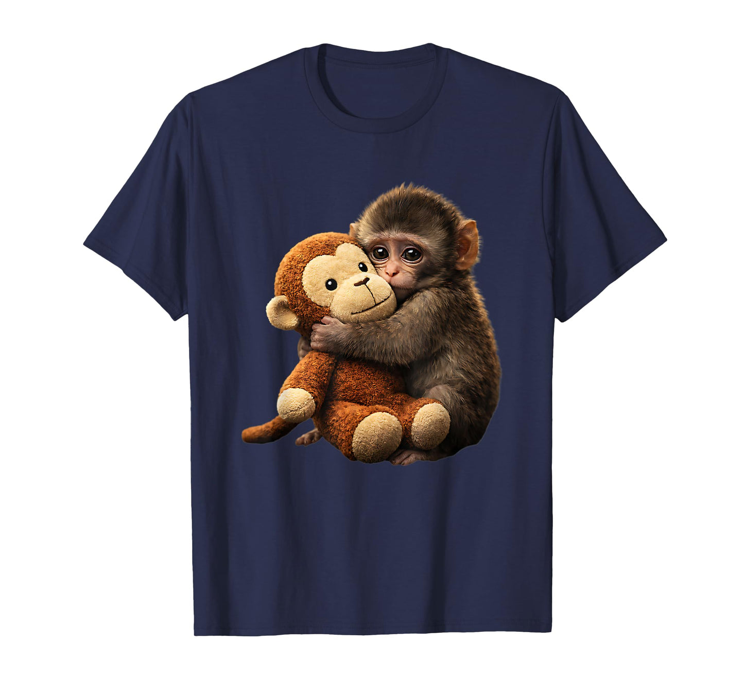 Baby Monkey Punch Plush Cute Monkey Punch Plush Hugging T-Shirt - T-Shirt | Navy