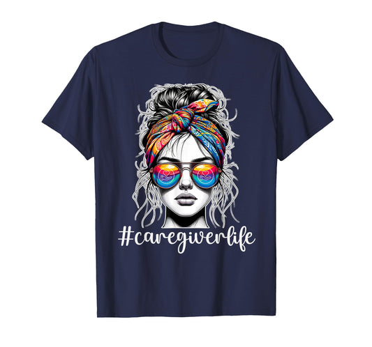 Funny Caregiver Life Woman Wearing Bandana Sunglasses T-Shirt