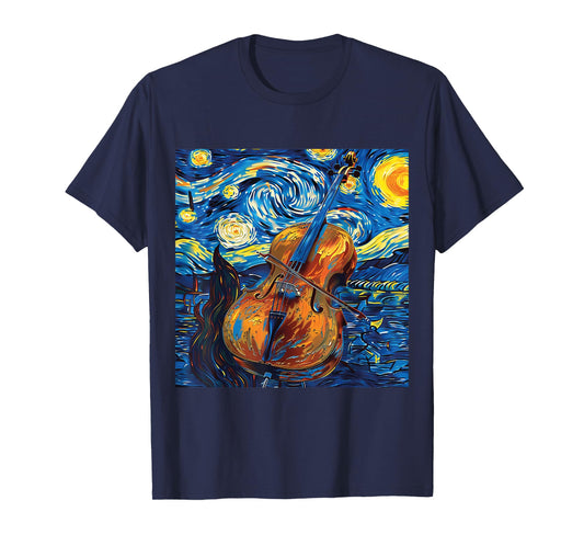 Cello Art Style Starry Sky Night Swing Music T-Shirt