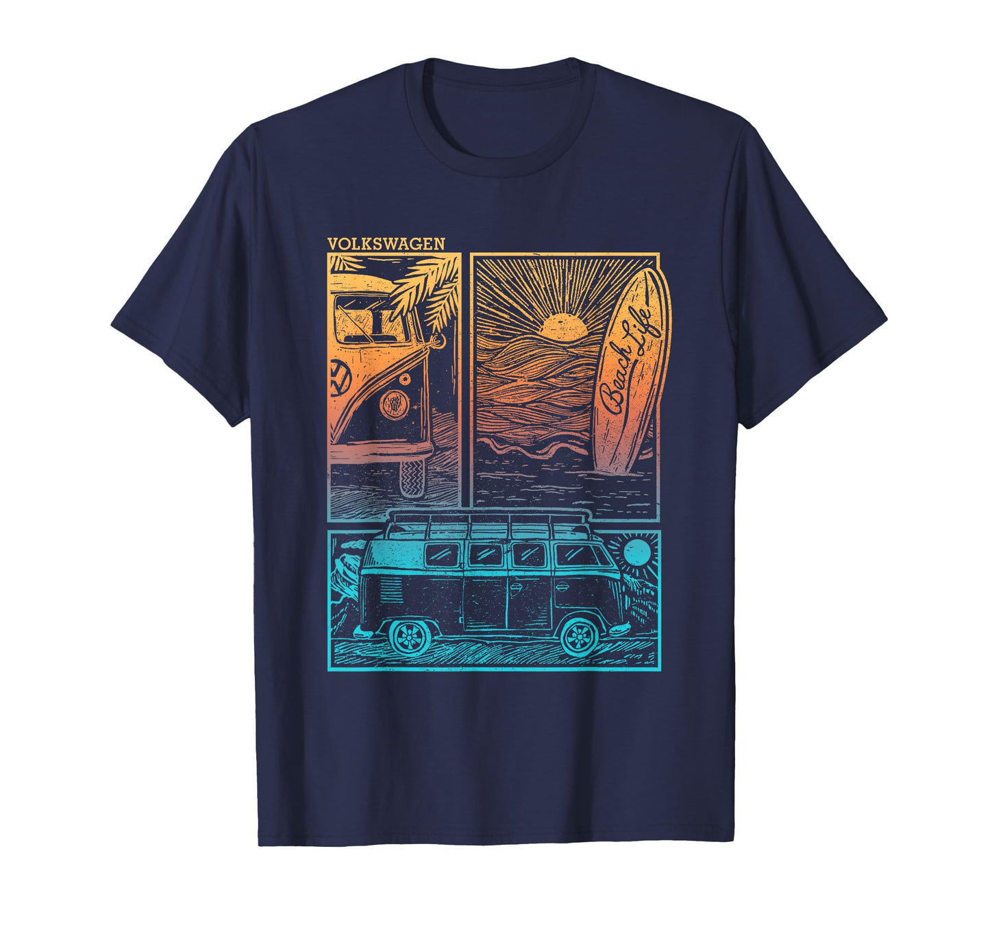 Volkswagen Beach Life Camper Sunset Doodle T-Shirt for Men Women