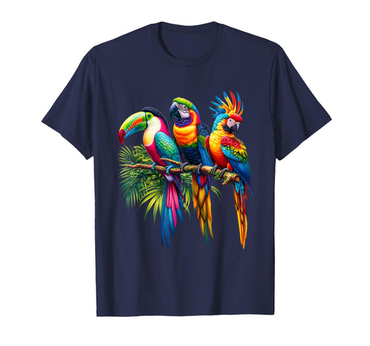 Vibrant Tropical Parrots – Exotic & Colorful Wildlife Art T-Shirt