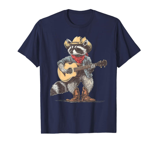 Cowboy Raccoon Playing Guitar Funny Western Country Music T-Shirt