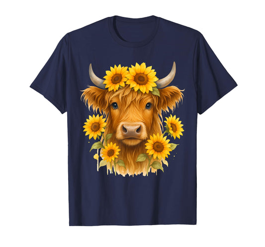 Scottish Highland Cow Sunflowers Heifer Country Farmer Girl T-Shirt