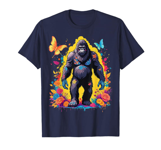 Bigfoot Flowers & Butterflies Sasquatch Yeti Hide & Seek T-Shirt