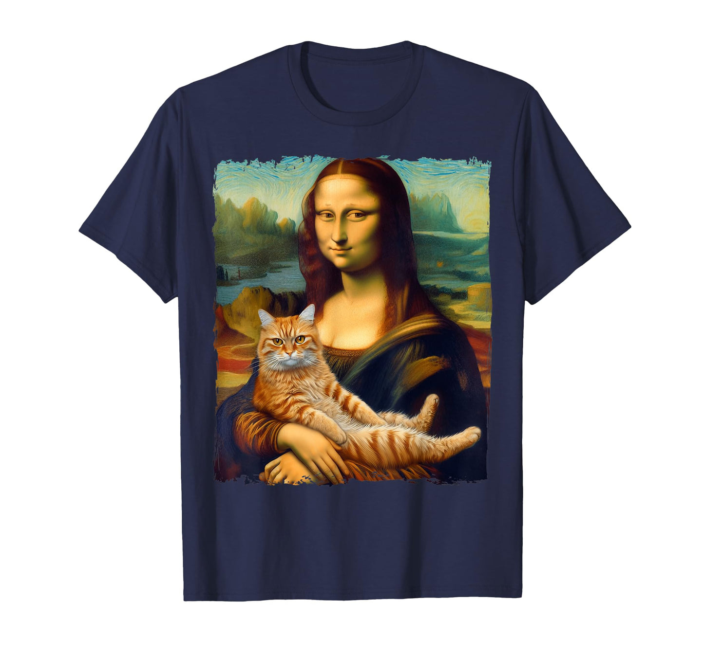 Mona Lisa Holding Cat Portrait Art Painting Kitty Cat Mom Men Women Kids T-Shirt