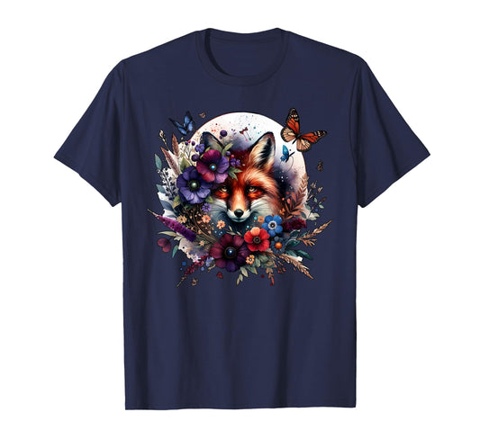 Cottagecore Floral Fox Butterfly Moon Wildlife Animal T-Shirt