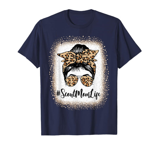 Scout Mom Life Bleached Leopard Messy Bun Mother's day T-Shirt