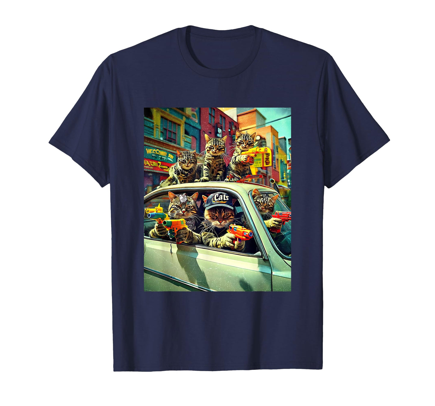 Gangster Cats Street Cat Gang In Car Meme The Meowfia Crime T-Shirt