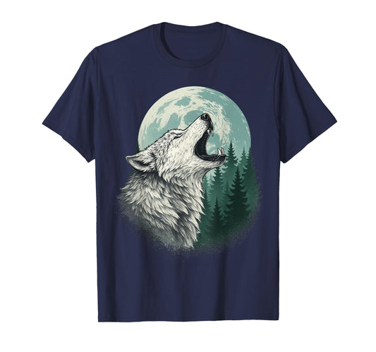 Wolf Howling at Moon Forest Wildlife Wolves Lovers T-Shirt