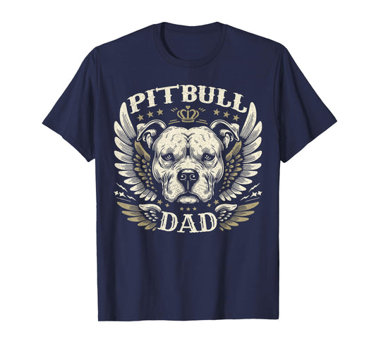 Pitbull Dad Biker Wings Motorcycle Lovers Pit Bull Retro T-Shirt