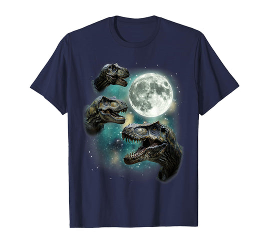 3 Tyrannosaurus Howling At Moon Prehistoric Dinosaurs Parody T-Shirt