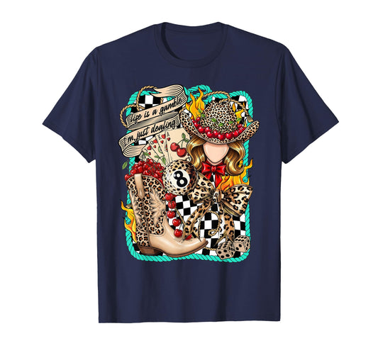 Life Is a Gamble Cowgirl Wild West Leopard Dice & Cherry T-Shirt