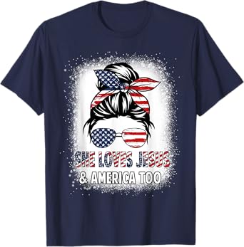 American Flag She Loves Jesus & America Too Christian Girl T-Shirt