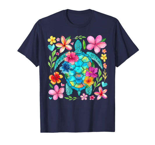 Boho Floral Turtle Save The Sea Turtle Ocean Animals T-Shirt