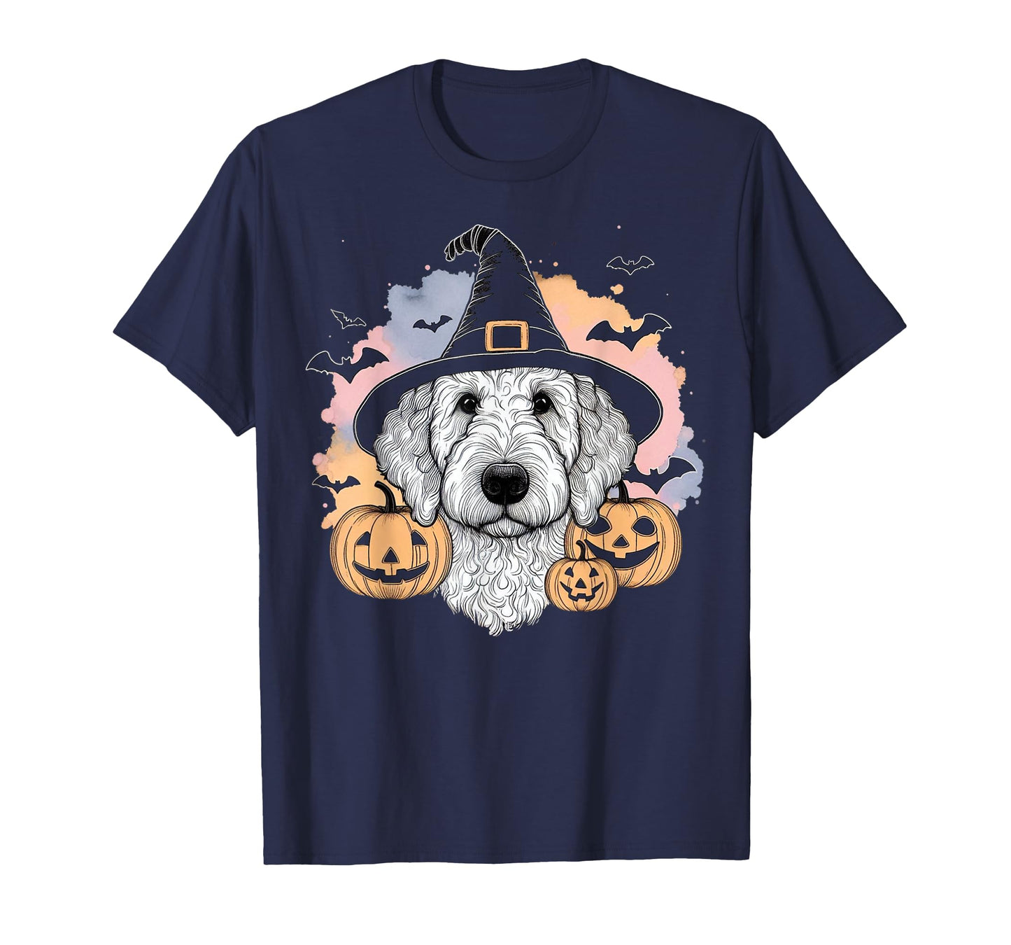 Halloween Goldendoodle Witch & Pumpkins Bats Spooky Holiday T-Shirt