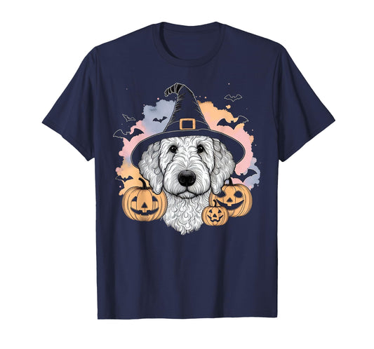 Halloween Goldendoodle Witch & Pumpkins Bats Spooky Holiday T-Shirt