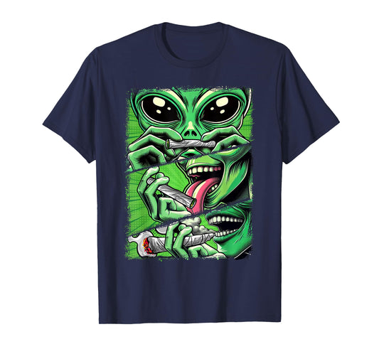 Cannabis Weed Lover Stoner Babe 420 Alien Smoking Weed T-Shirt