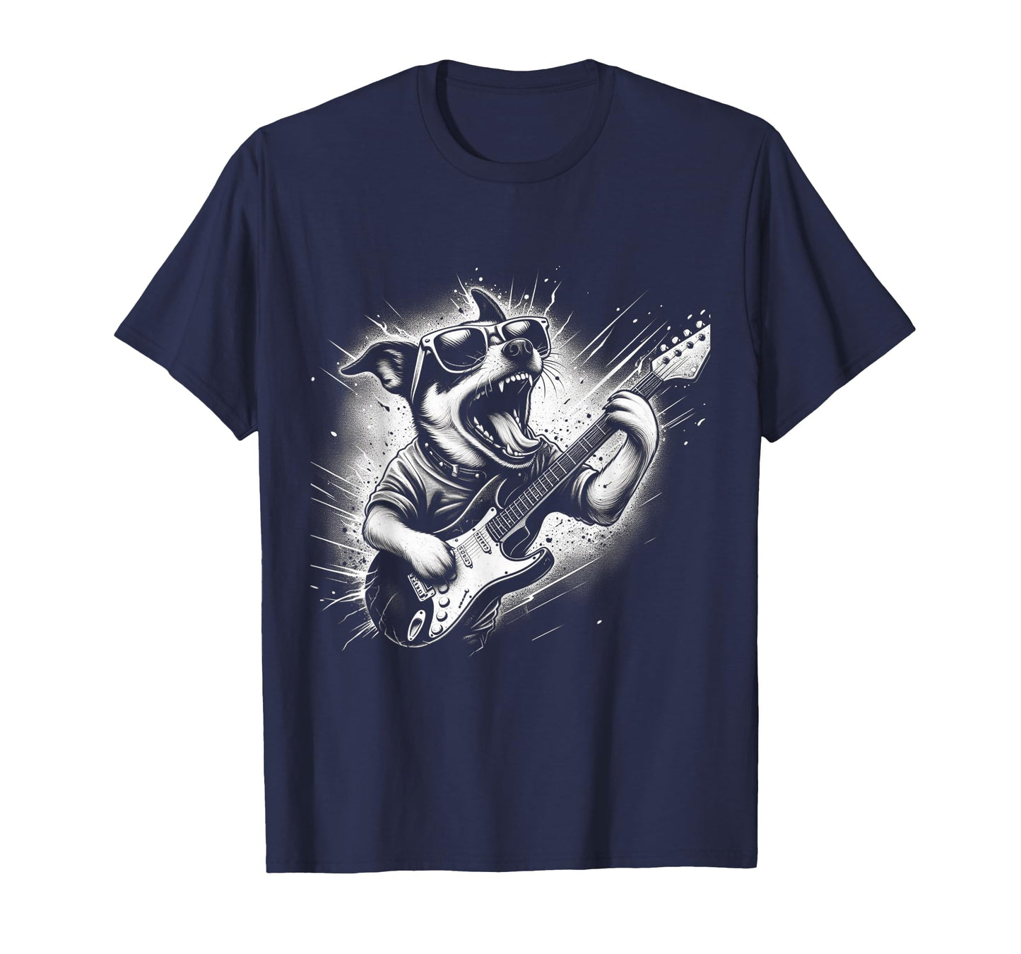 Rock n Roll Dog Cool Dog with Guitar Rock Star Dog Art T-Shirt