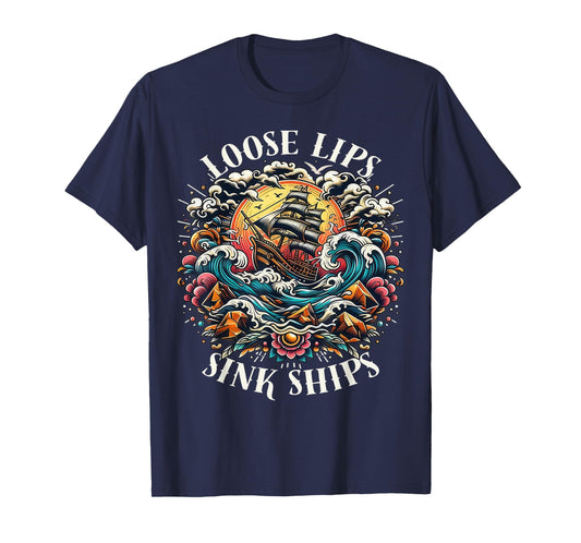 Vintage Loose Lips Sink Ships Traditional Nautical Sailor T-Shirt