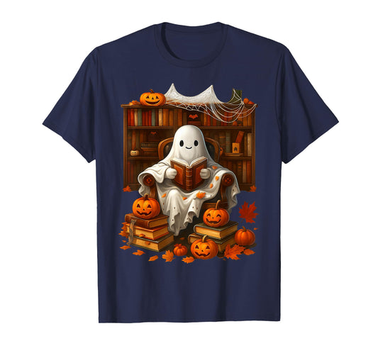 Vintage Ghost Book Reading Boo Gothic Halloween Teachers T-Shirt