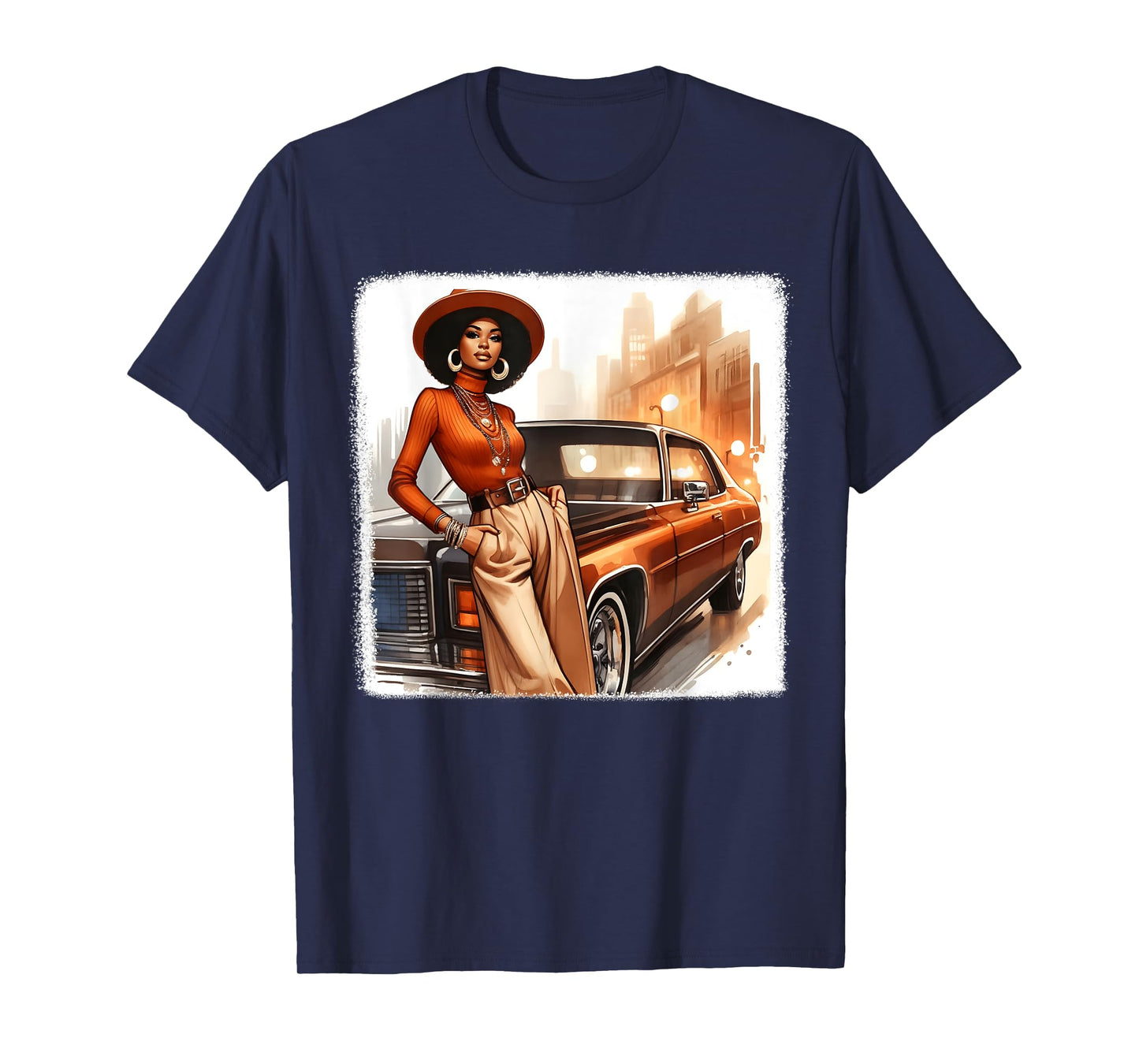 African American 1970s 80s Vintage Vibes Black Girl Old Car T-Shirt