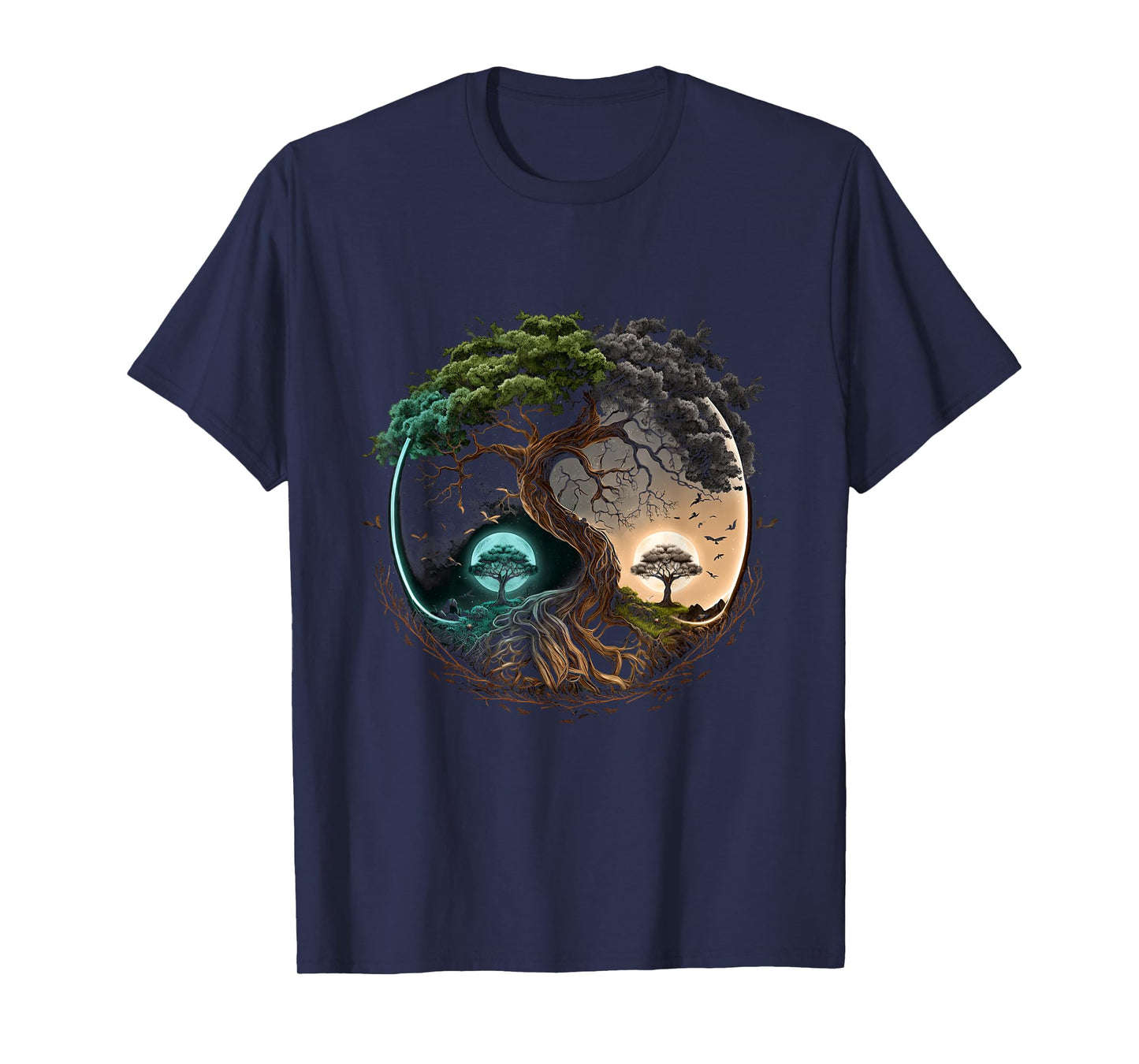 Tree Life Yin Yang Moon Sun Day And Night Bonsai Japanese T-Shirt