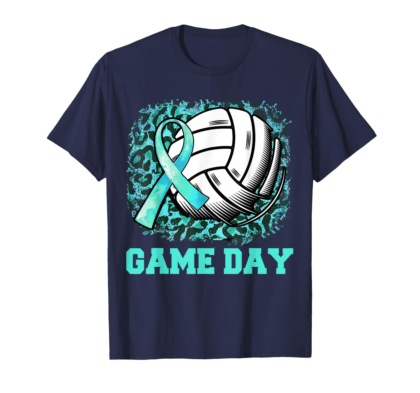 Game Day Cervical Cancer Awareness Ribbon Teal Volleyball T-Shirt
