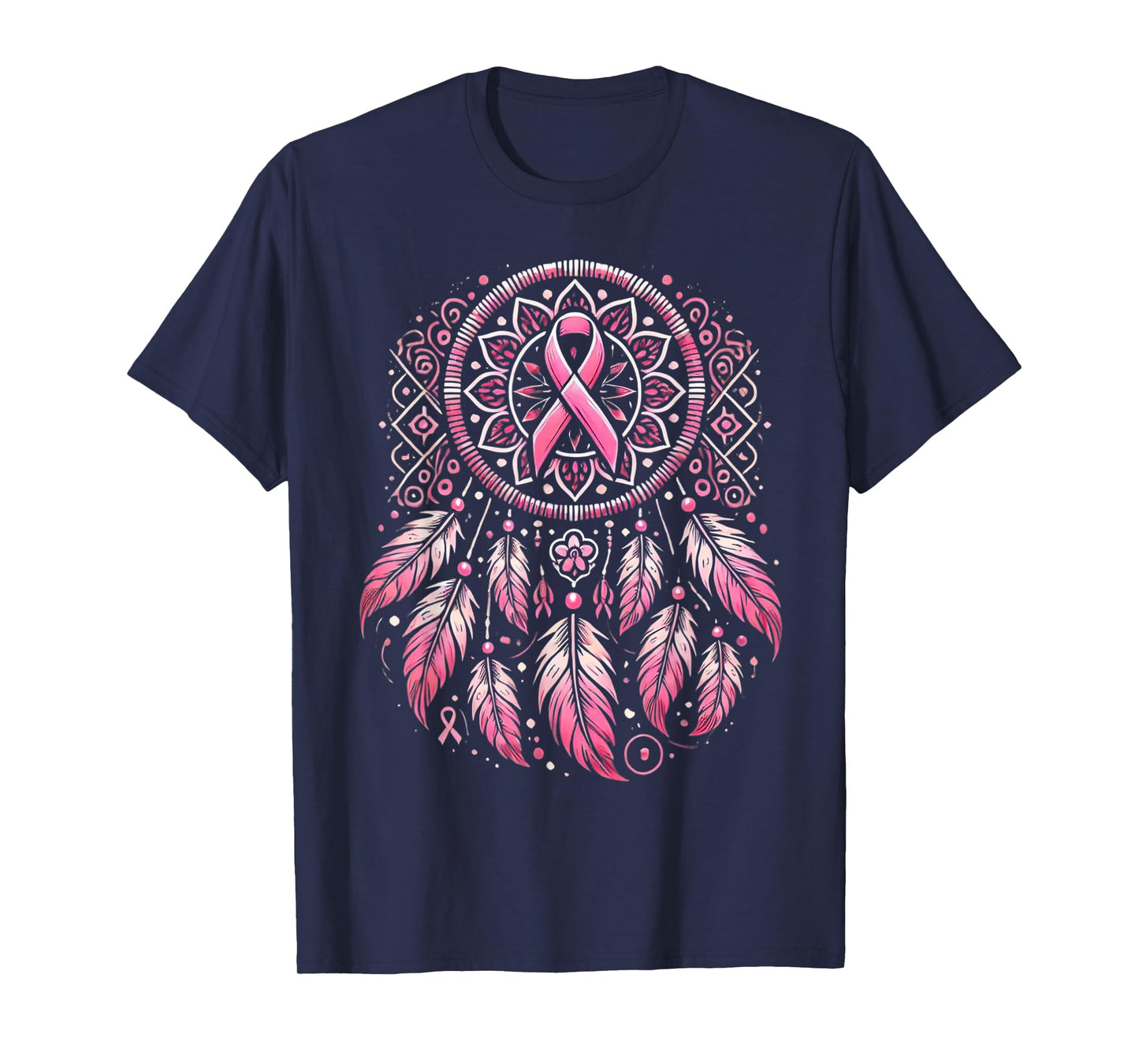 Pink Ribbon Native Indian Dream Catcher Art Breast Cancer T-Shirt