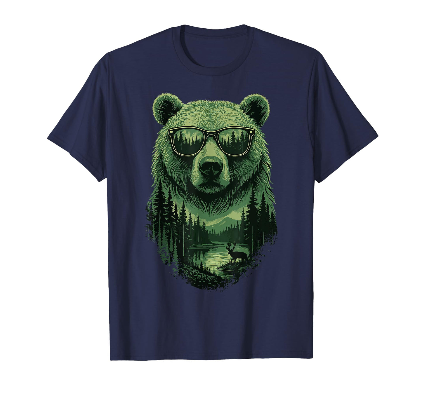 Bear Sunglasses Wildlife Deer Campfire Nature Vintage Forest T-Shirt