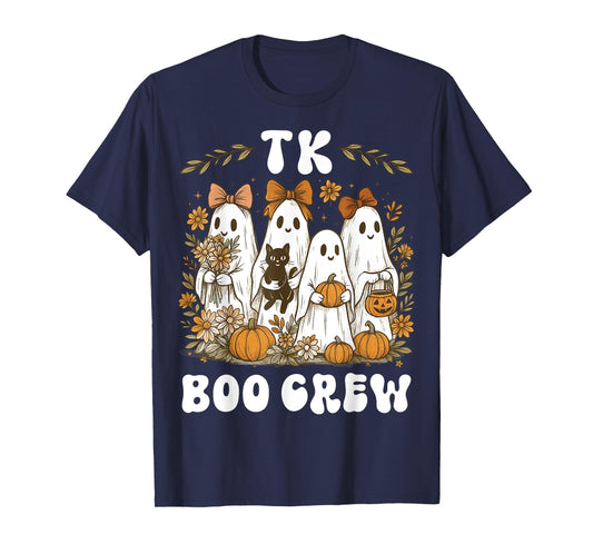 Boo Crew TK Teacher Halloween Ghost Girly Coquette Bow Women T-Shirt