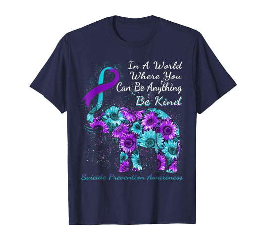 Suicide Prevention Awareness Sunflower Elephant Be Kind T-Shirt