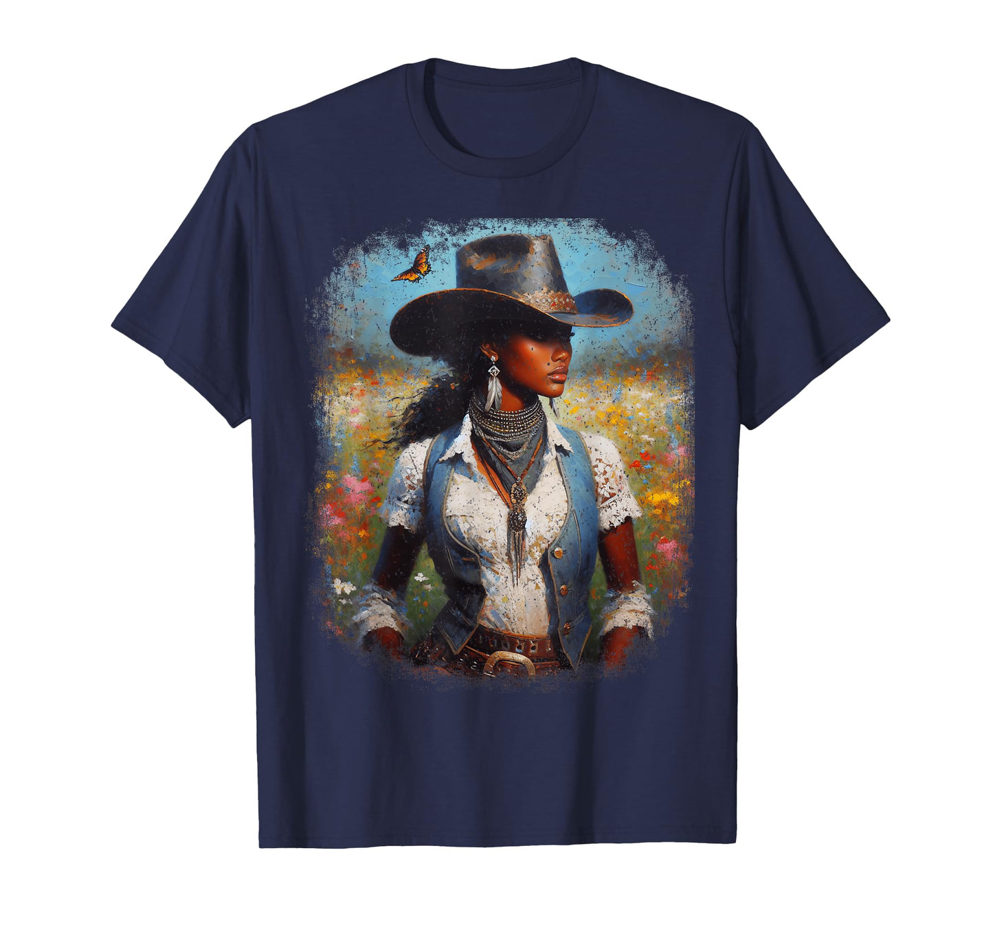 Black Cowgirl Painting Art Western Rodeo Melanin Black Woman T-Shirt