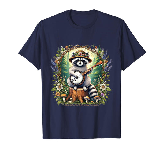 Cottagecore Aesthetic Raccoon Playing Banjo Shirts Racoon T-Shirt