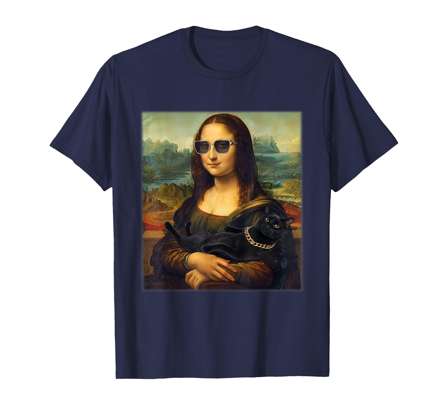 Mona Lisa Holding Cat Funny Cat Lover Art Painting Men Women T-Shirt