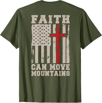 On Back Faith Can Move Mountain Men's Christian Jesus Cross T-Shirt