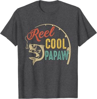 Funny Fathers Day Vintage Fishing Reel Cool Papaw T-Shirt