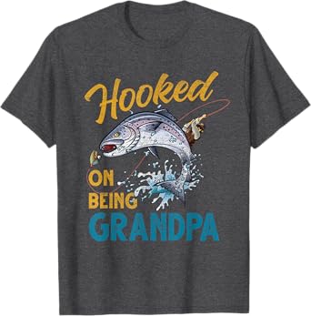 Vintage Hooked On Being Grandpa Funny Fishing Fathers Day T-Shirt