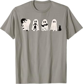 Funny Ghost Black Cat Spooky Season Trick Or Treat Halloween T-Shirt