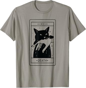 Black Cat Tarot Death Halloween Witchy Cat Lover Men Women T-Shirt
