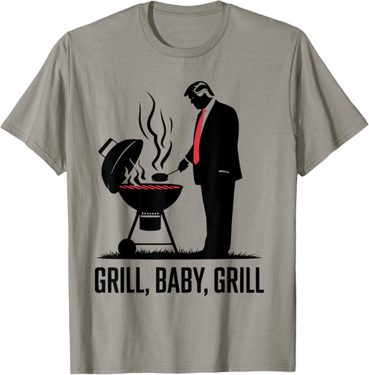 Grill Baby Grill Funny Trump Silhouette 4th Of July Bbq T-shirt