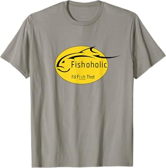 Fishoholic - Fish Logo Unisex-Adults Fishing T-Shirt, Grey, Small, Short Sleeve, Classic Fit