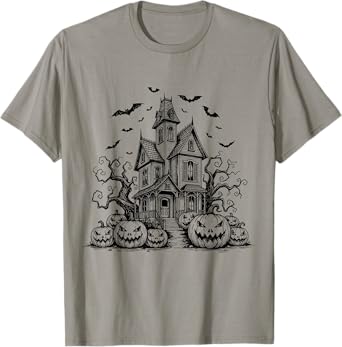 Scary Halloween House Spooky Season Bats Fall Jack-o-lantern T-Shirt
